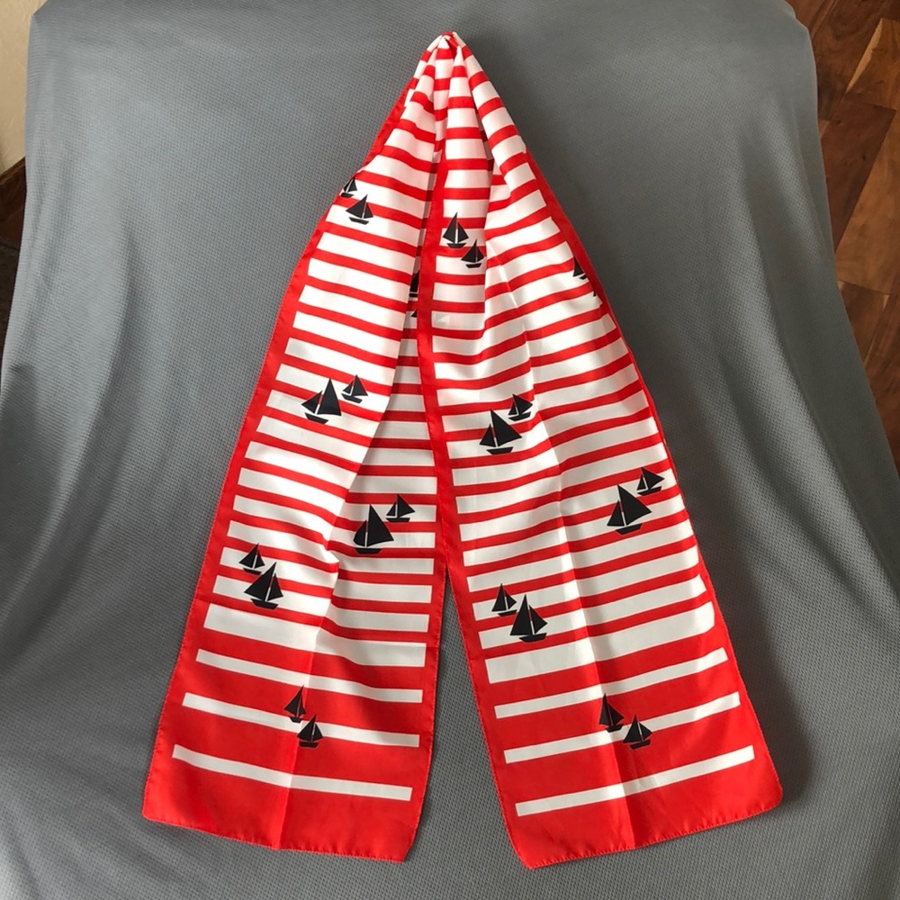 Fashion scarf sailing theme red white & blue boats